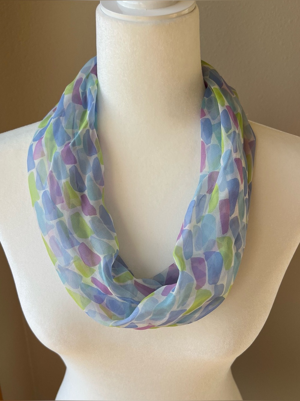 Vintage Glentey Infinity Scarf 100% Silk 60’s Japan Sheer Pastel Abstract